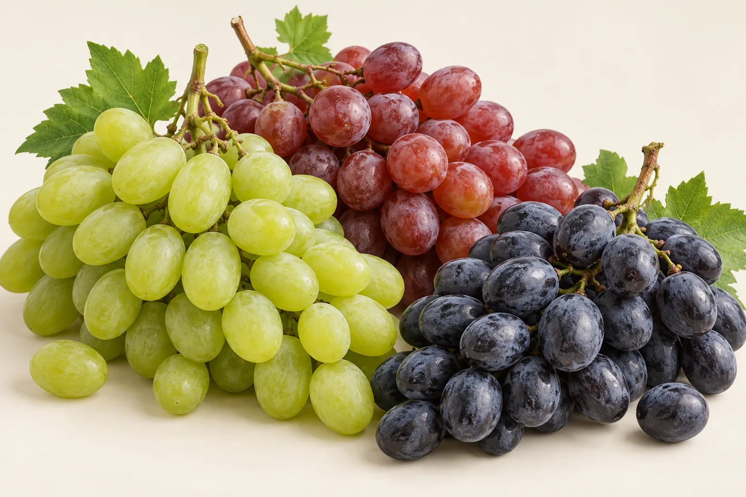Illustration of green, red and dark table-grape bunches; not a current shipment lot